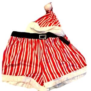 New XL funny Santa Boxer Shorts/ HAT SET Christmas Elf Holiday Red White mens XL